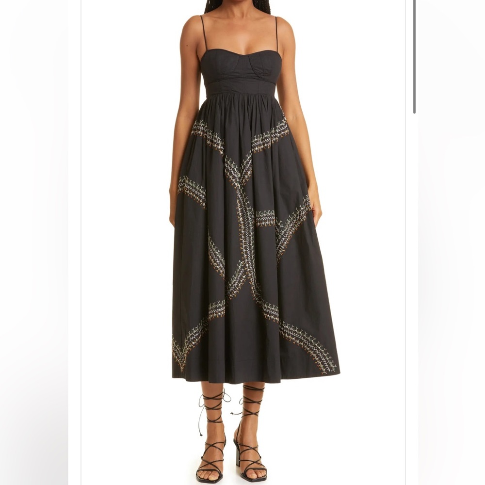 Ulla Johnson Black Midi Dress with Gold Accents
